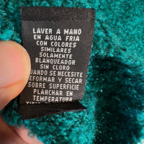 Norton McNaughton Sweater Woman's Large Green Fluffly Fringe Collar Long Sleeve - Picture 9 of 11